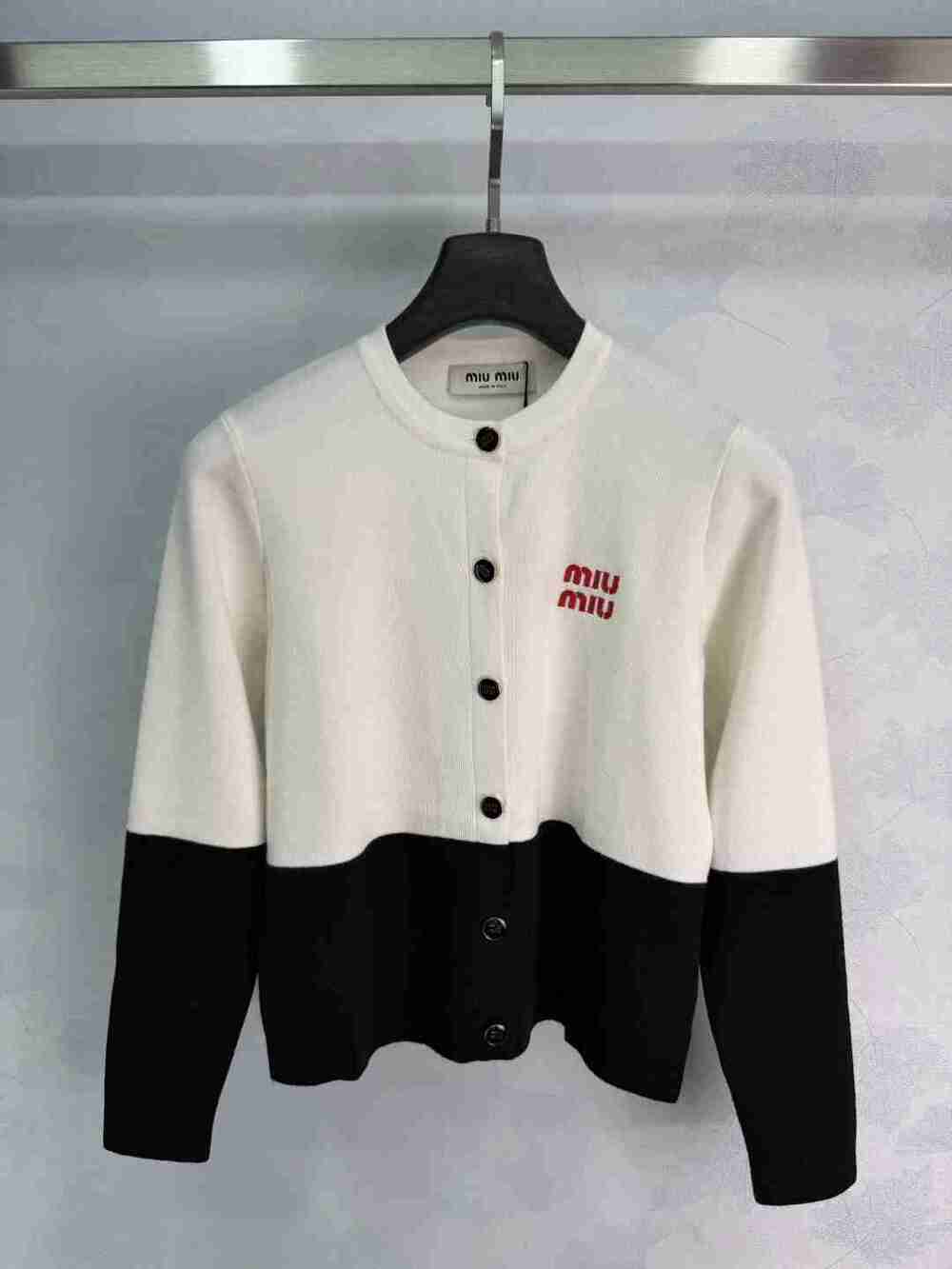 Miu Miu Black White Colorblock Knit Cardigan